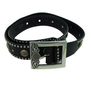 2007 Harley Davidson‎ Studded Black Leather Belt with Buckle- XL 38"-42" Waist